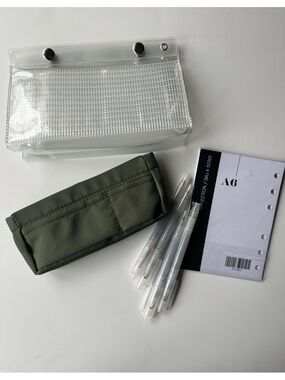 Cloth and Paper Clear Vinyl Mesh Travel Pouch with Olive Green Nylon Pencil Case
